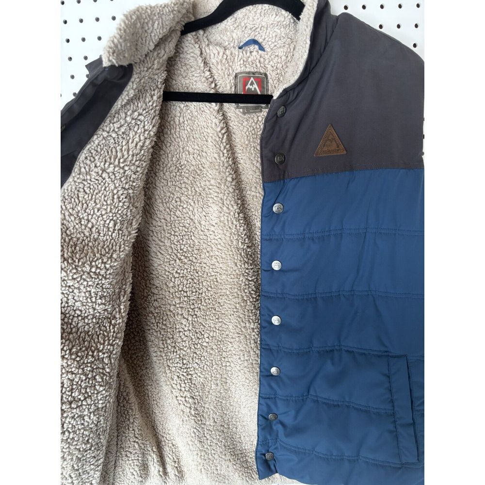 Men's Large L Avalanche Moss Canvas Vest Jacket Sherpa Lined Blue / Gray - Picture 5 of 8